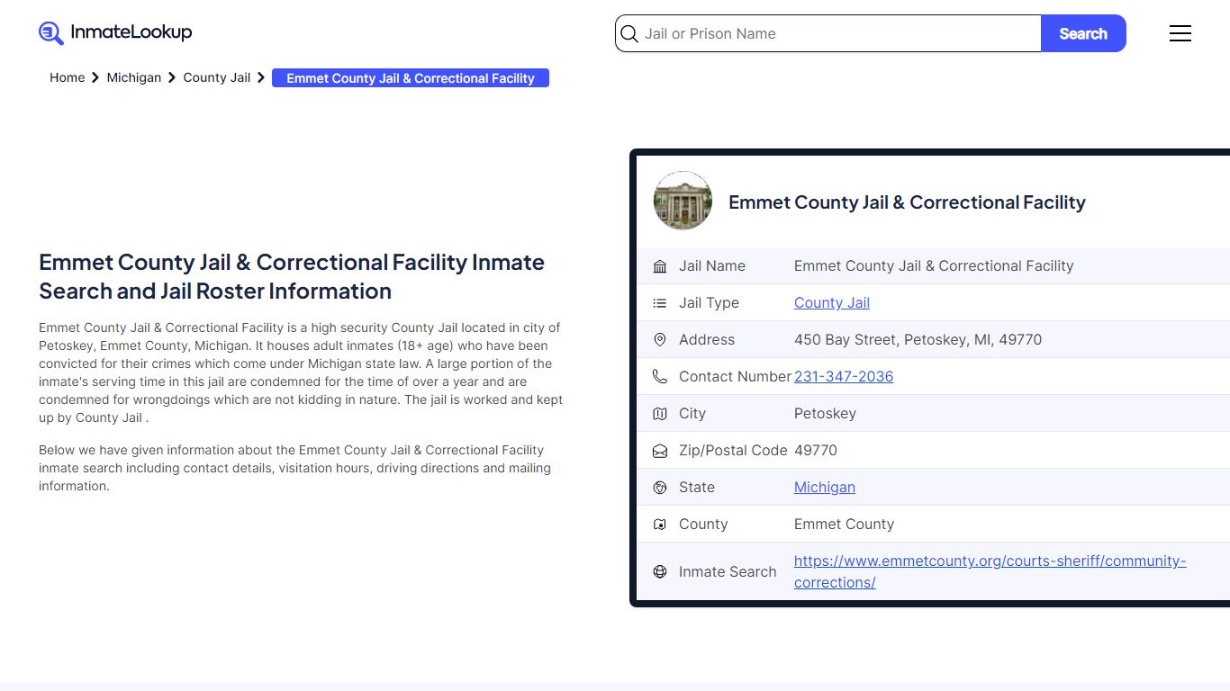 Emmet County Jail & Correctional Facility Inmate Search, Jail Roster ...