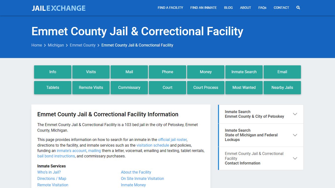 Emmet County Jail & Correctional Facility, MI Inmate Search, Information